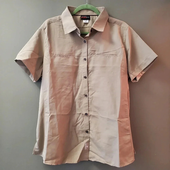 Aramark Tops - ARAMARK | Vestis FlexFit Short Sleeve Work Shirt in Tan sz XL